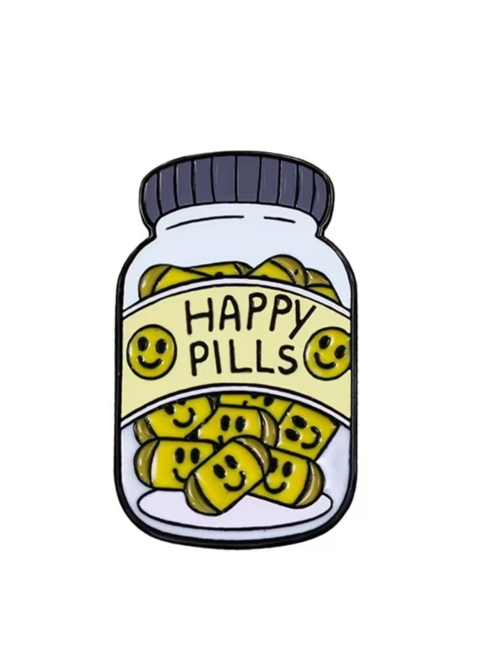 Happy Pills Enamel Pin - Smiley Pill Jar